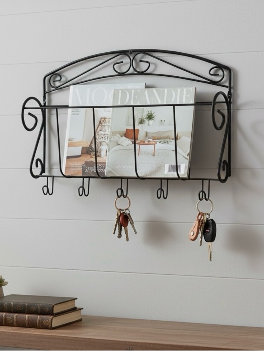 Vintage Black Metal Key Magazine Mail Organizer Entryway Decor
